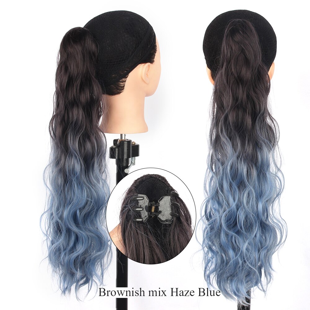 MSTN-Peluca de pelo rizado largo de 60CM, coleta con cola de caballo ombré, horquilla de peluca, extensión de cabello sintético, tocados: Dark brown