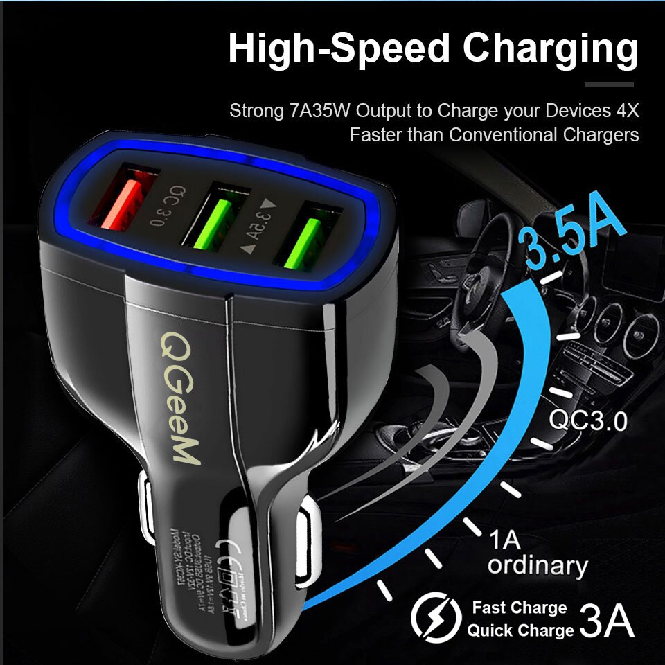 QGEEM QC 3,0 3 USB Auto Ladegerät Schnell Ladung 3,0 3-Ports Schnelle Ladegerät für Auto Telefon Lade Adapter für iPhone Xiaomi Mi 9 Redmi