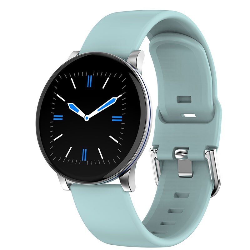 Montre intelligente ronde femmes hommes Smartwatch pour Android IOS électronique horloge intelligente Wach Fitness Tracker nouvelle montre-bracelet intelligente: silicone light blue
