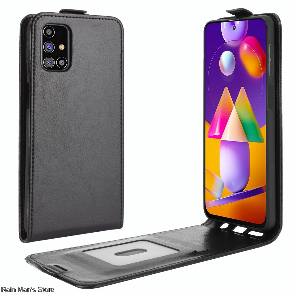 fallen für Samsung M31s clamshell leder fallen Magnetische schnalle Halfter für Samsung Galaxis M31s Schutzhülle fallen Geschäft: Schwarz / Fall hinzufügen Glas Film