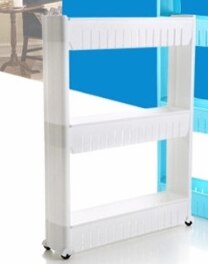 Movable Plastic Interspace Storage Rack Refrigerator Space Rack with Roller Shelves Kitchen Bathroom Strollers Interval 4-layer: white three layers