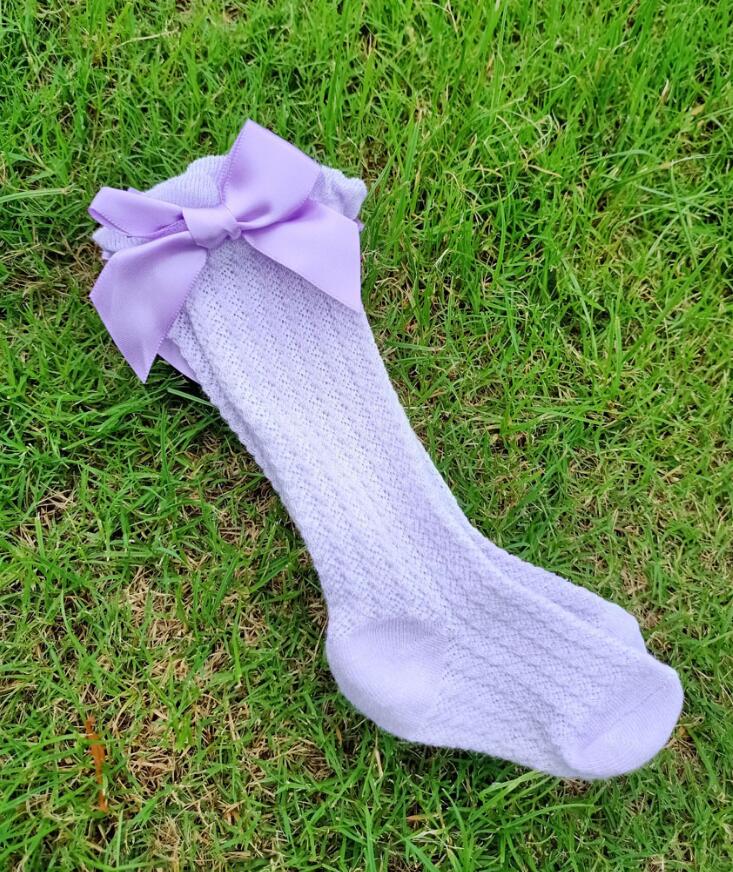 Chaussettes hautes pour filles de 0 à 3 ans, fines, avec gros nœud, style princesse, amples, mi-longues, été: Purple Bow Mesh Sock