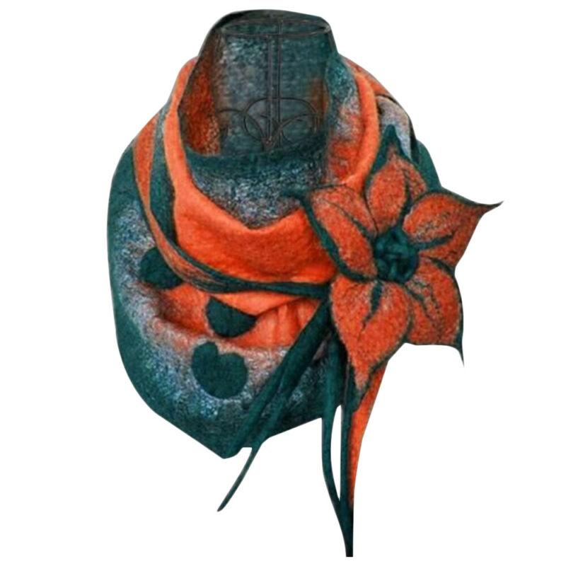 Vintage bloemen wikkelsjaal dames winter nekwarmer sjaals stola dames bedrukt casual zachte sjaals dames winter: Oranje
