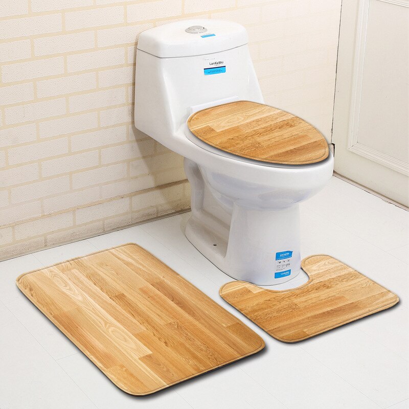 Zeegle Antislip Badkamer Tapijt Beperking Hout Badmat 3Pcs Badkamer Tapijt Set Absorberende Mat Wc Badkamer Vloer matten: L181218-D14 / 50x80cm