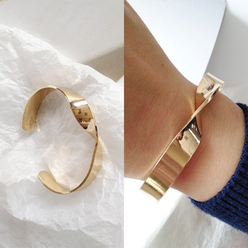 Glossy Double Layer Cross Opening Jewelry Bangle for Women Girls Party Hip Hop Punk Metal Geometric Bracelets gold: 6033