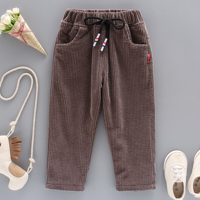 Baby Kids Solid Trousers Plus Velvet Corduroy Pants 1-7 Years Old Children's Winter Straight Long Pants For Boy Casual Pants