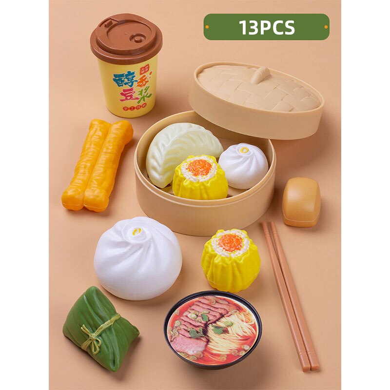 Simulation Plastic Foods Cookware Pot Pan Children Kitchen Toys Stickers Pretend Play Miniature Play Food For Girls Doll Food: 13pcs