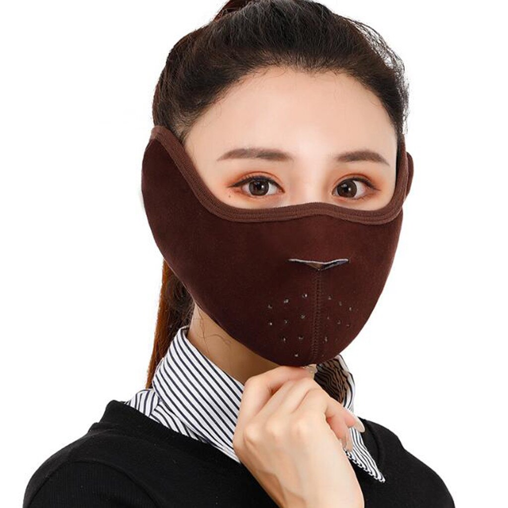 1PCAdult Cycling Face Covering Solid Color Winter Two-in-one Earmuffs Warm Mask Dustproof Coldproof Riding Mask Mascarillas: C