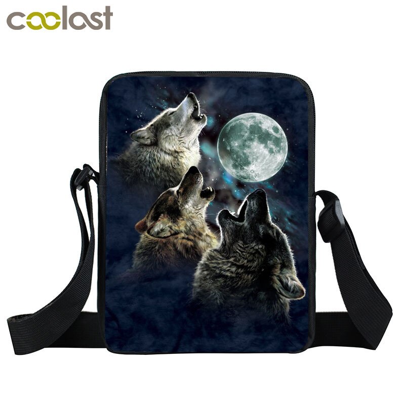 cool animal wolf print shoulder bag mens women handbag teenager boys girls mini messenger bag cute totes samll cross bags bokbag: XKB LANG05