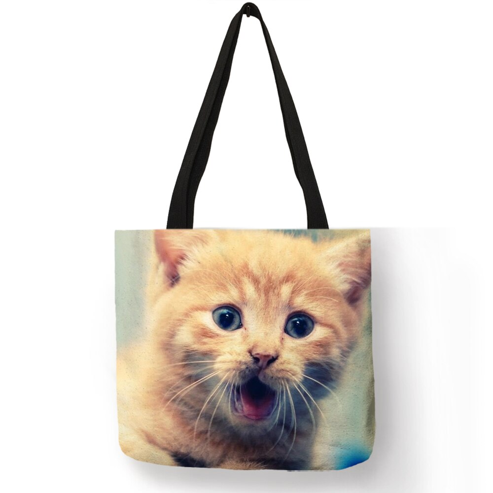 3 D Vivid Cat Herbruikbare Boodschappentas Vrouwen Casual Totes Zakken Met Print Linnen Handtassen: 001