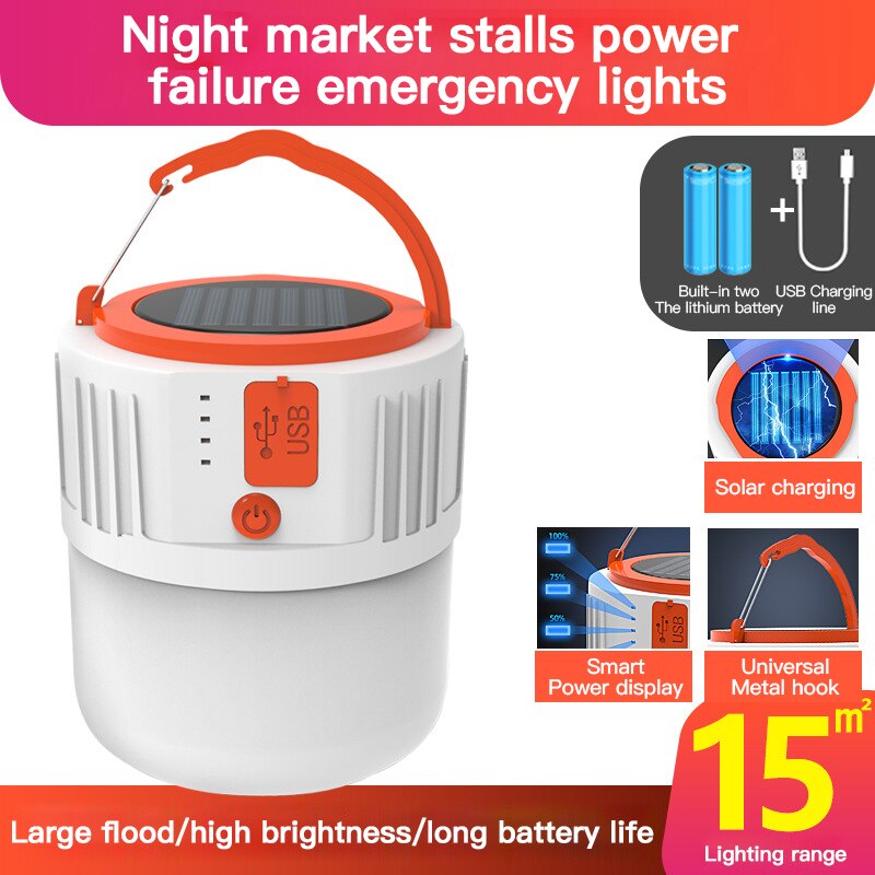 Bærbare lanterner solenergi ledet camping lys usb oppladbar pære nødlys utendørs vanntett telt lampe lommelykt til bbq: 2400 mah sollys