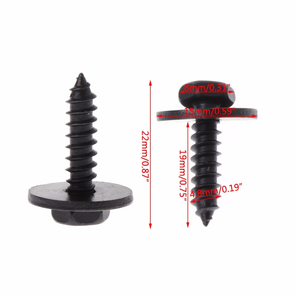 Tornillos autorroscantes universales para coche, arandela suelta cautiva, cabeza hexagonal, color negro, C45, 4,8x19mm, 10 unids/set por juego