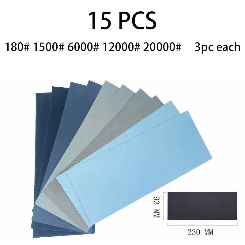 15 unids/set papel de lija 60 100 120 150 180 400 500 600 1000 1200 1500 20000 papel de lija de grano herramientas abrasivas de papel de lija en agua/seca: Naranja