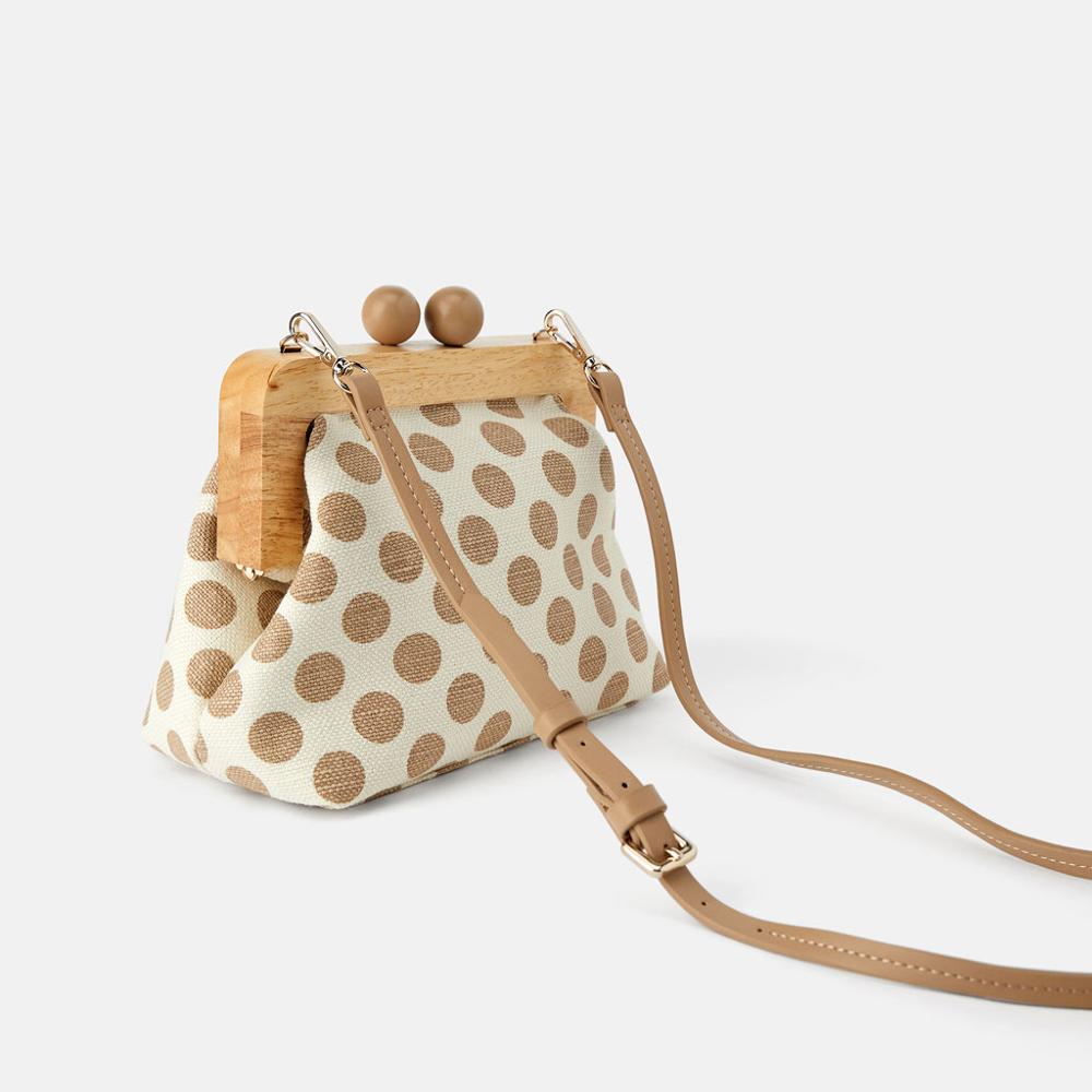 Punkt Holz Clip Taschen Für Frauen Leinwand frauen Schulter Tasche retro Kisslock Hülse Umhängetaschen Kupplung Geldbörsen