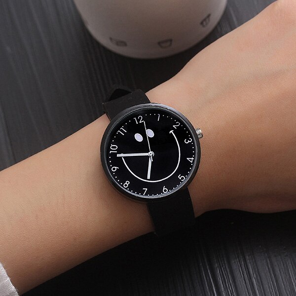 Silicone Polshorloge Vrouwen Horloges Dames Top Quartz Horloge Voor Vrouw Klok Vrouwelijke Uur Relog Montre Femme: black smile