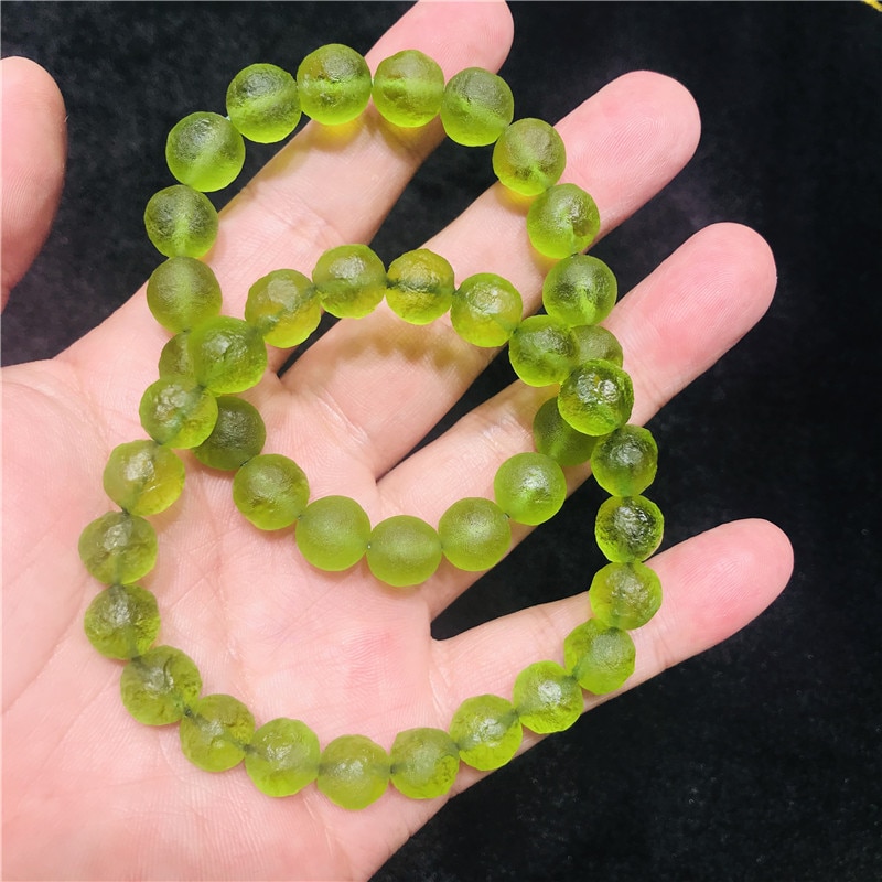 8mm Green GEM MOLDAVITE Meteorite Impact Glass Czech bracelet