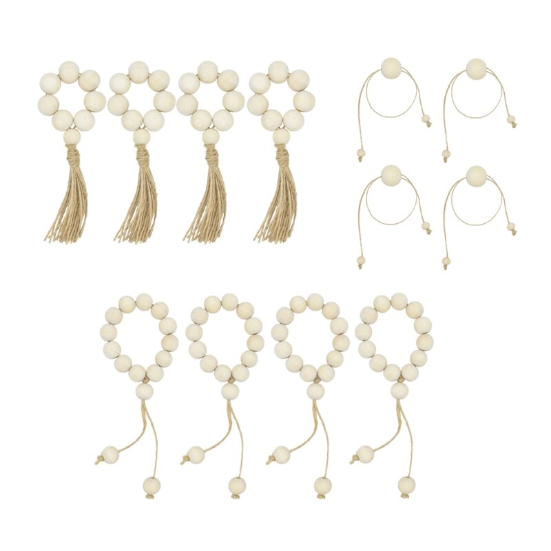 Servilleteros de cuentas de madera Natural para bodas, decoración del hogar, mesa, 4 Uds.