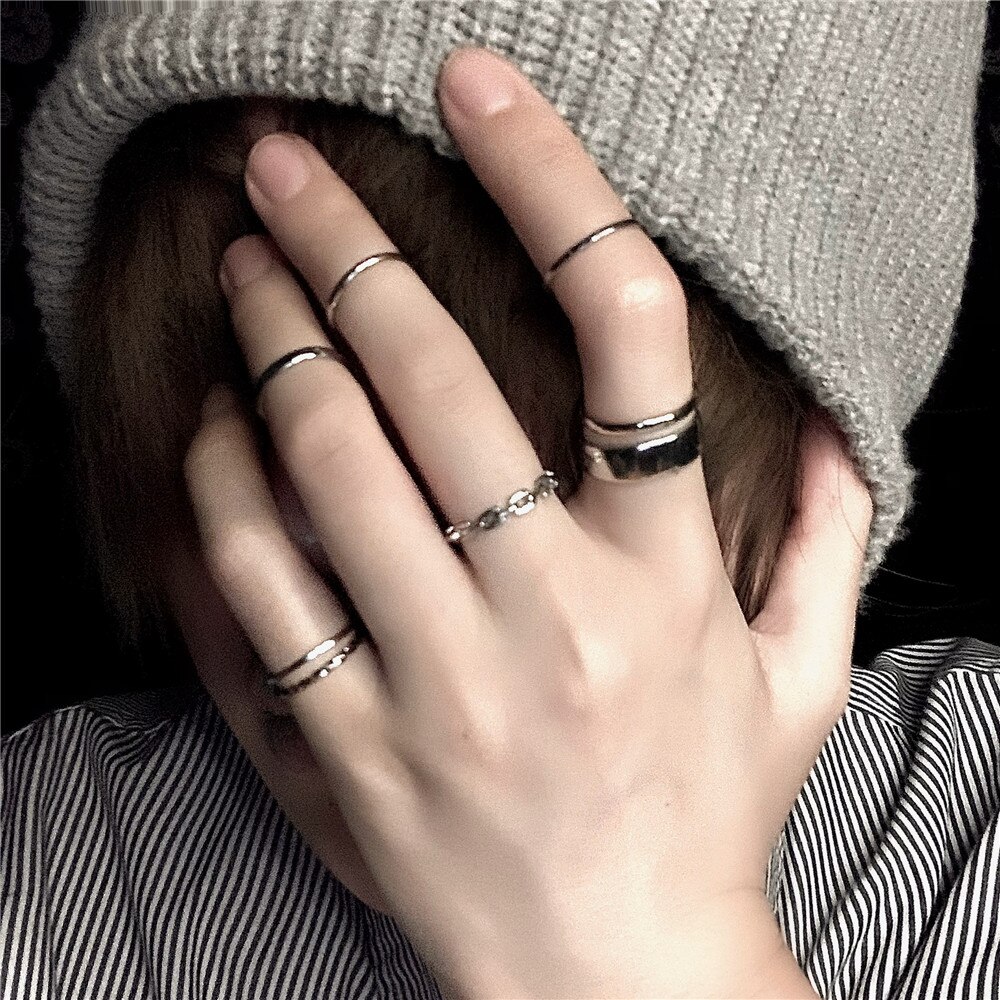 8 Stks/sets Fijnere Ringen Set Voor Vrouwen Metal Hollow Ronde Opening Vrouwen Gesp Joint Staart Vinger Ring Voor Meisje Party huwelijksgeschenken: ZJ3357