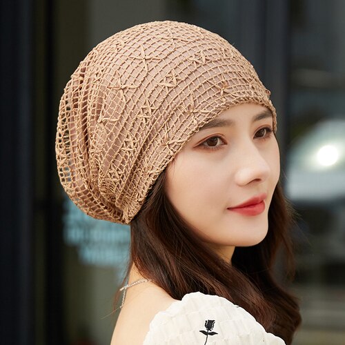 Bonnet extensible en Crochet pour femme, chapeau pour queue de cheval, , collection automne et hiver: Light coffee