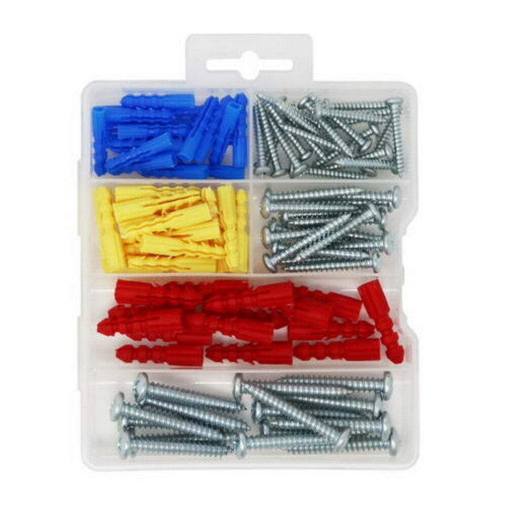 Plastic Self Drilling Drywall Ribbed Anchors with Screws Assortment Kit,100 Pcs