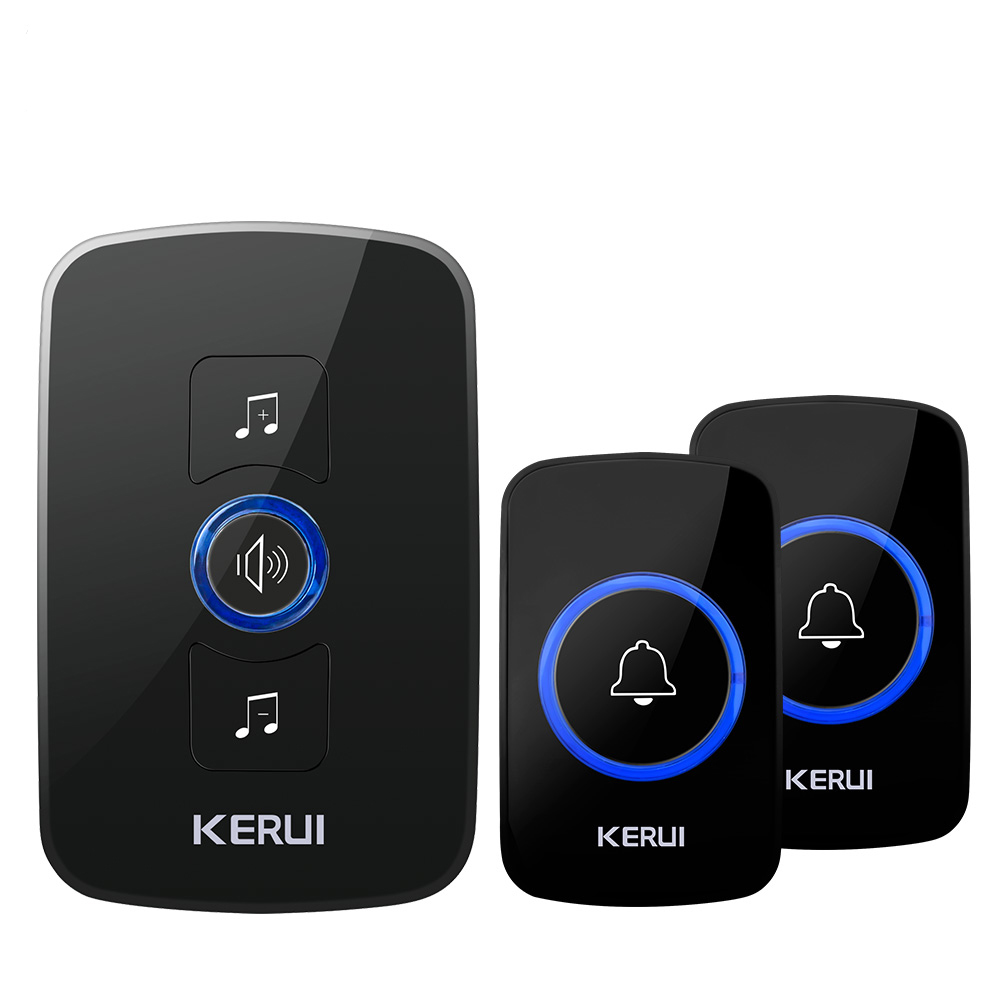 KERUI Home Security Wireless Welcome Emergency Alarm Door Bell 433MHz Entry Door Alert Waterproof Button Doorbell: Doorbell kit3-black