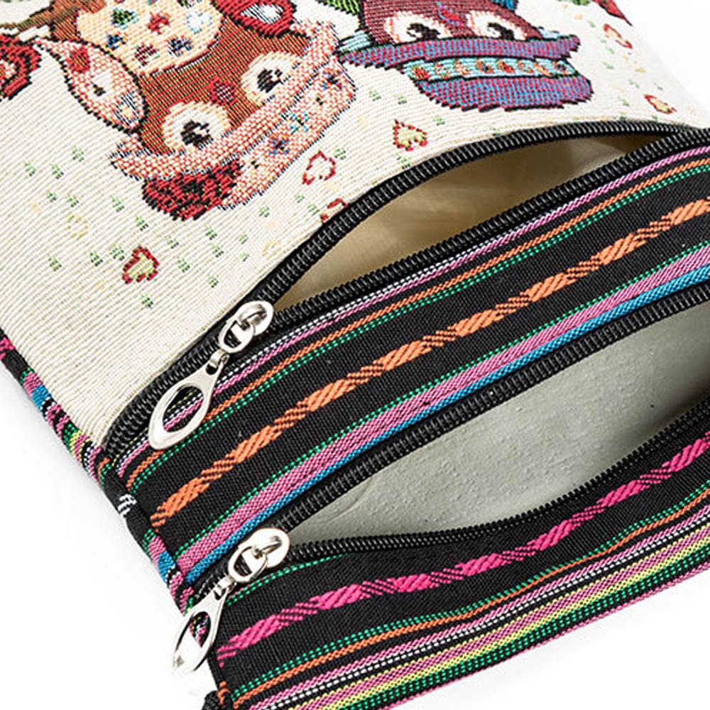 Vintage Frauen Kleine Taschen Cartoon Eule Druck Schulter Messenger Taschen Leinwand Nationalen Doppel-reißverschluss Mini Flap Bag Frau