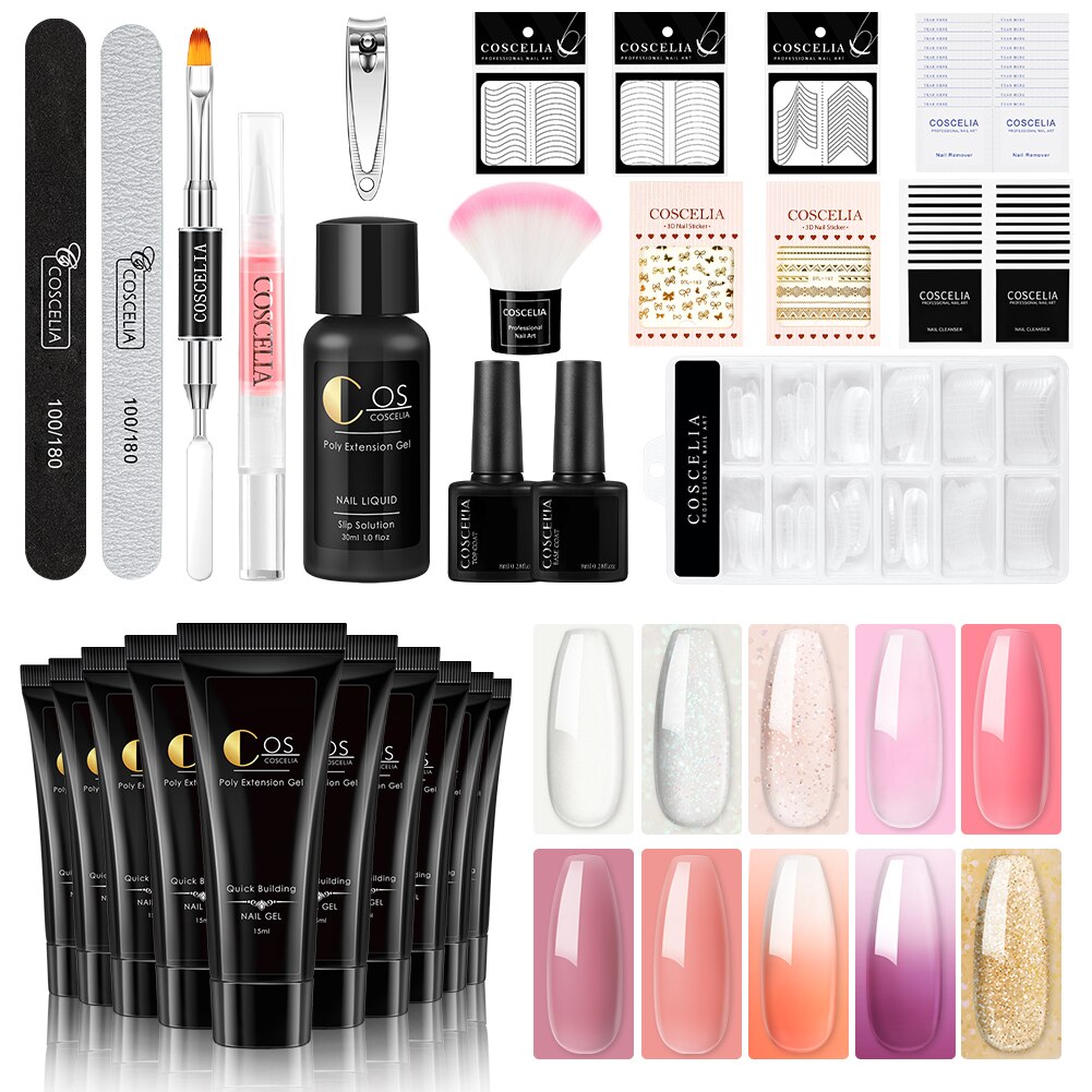 Manicure akryl poly negle gel kit sæt kunst dekorationer gel til forlængelse gel negle kit til negle: Sæt 10