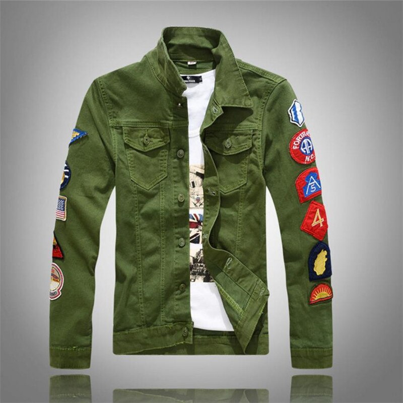 Men's Jacket Slim Fit Denim Jacket Men's Green White Jacket: Army Green / M