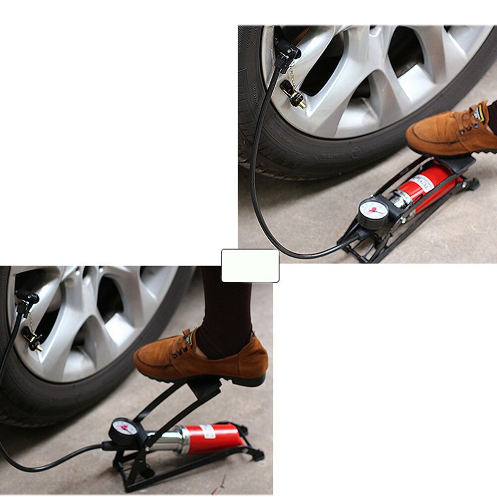 1 Cylinder Portable Foot Pump Car Motorcycle Tire Basketball Football Rubber Dinghy Pump With Pressure Gauge Tire Inflator (Red)