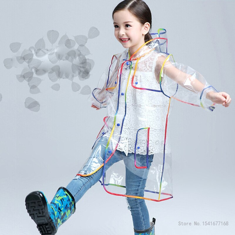 Kids Waterdicht Transparant Milieu Clear Eva Kinderen Hooded Regen Jas Voor Outdoor Regenkleding