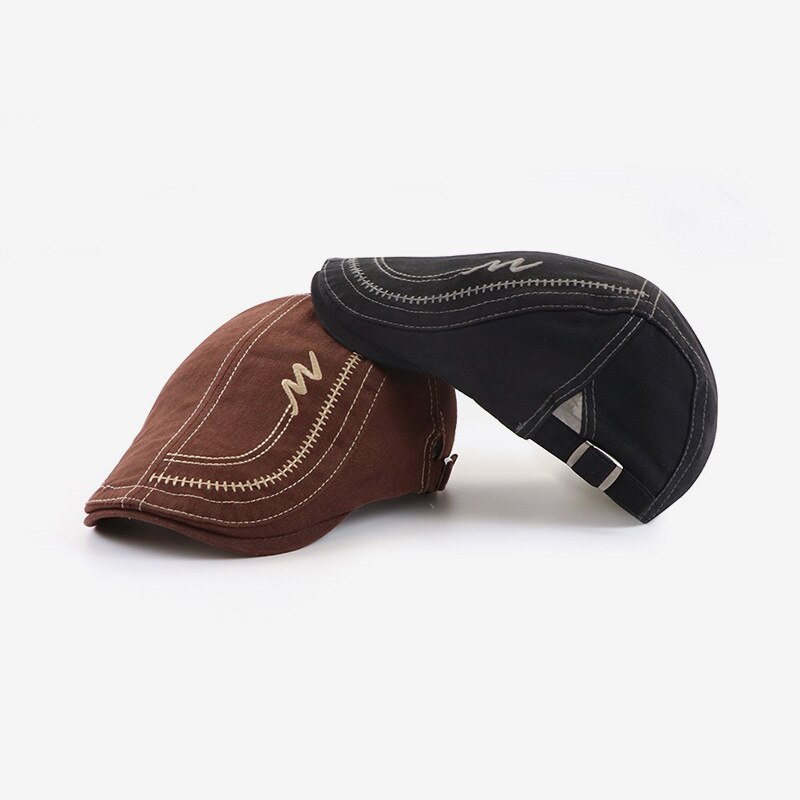 Casquettes gavroche classiques pour hommes, chapeau bec de canard en coton lavé, broderie en coton, casquette plate réglable, béret de boulanger vintage