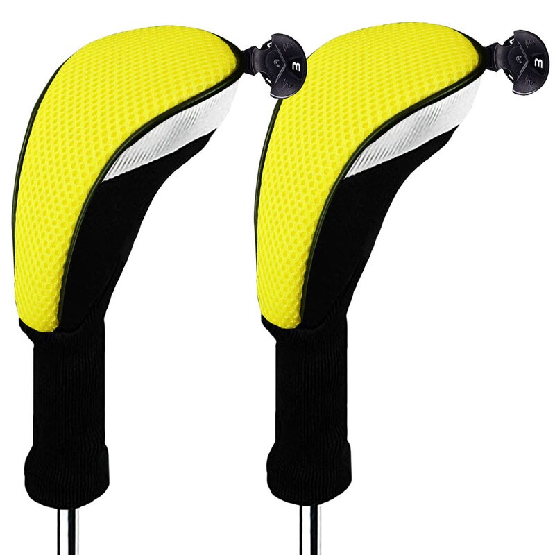 Couvre-tête de Club de Golf à col Long pour hommes et femmes, pilote de bois, hybrides de Fairway avec n ° 1 3 5 interchangeables: 2 Pc Yellow-3Fairway