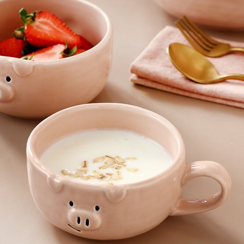 Cute Cartoon Plate Set Ceramic Tableware Household Personality Girl Breakfast Plate Bowl for One Person Eat