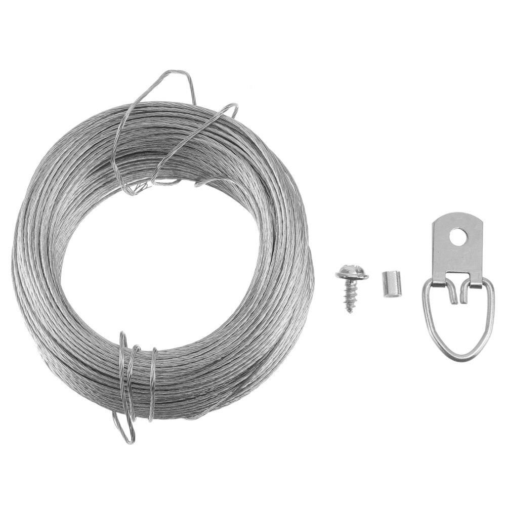 1Set Wire Rope and Photo Frame Hanging Hooks Kit Picture Hangers Picture Hanging Wire Set(20m Wire Rope +20 Sets of Rings): Default Title