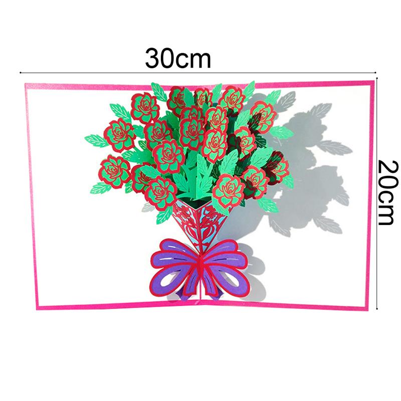 Pop Up Card 3D Greetings Card Handmade Bouquet Birthday Anniversaries Flower Thank You Card for Wife Moms: Rose flower
