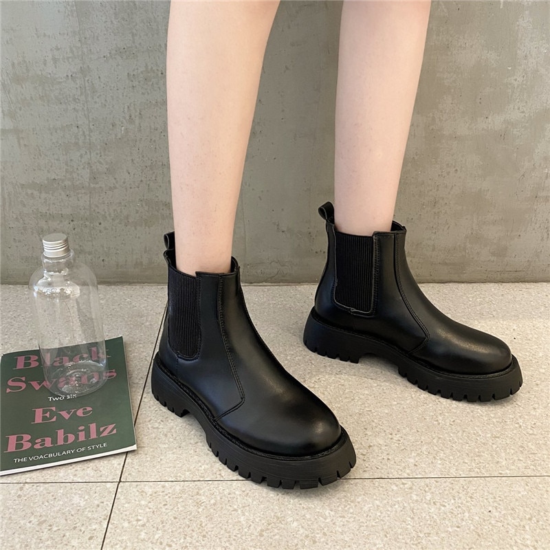 COOTELILI Botas de de mujeres invierno Botas de 4cm de tacón Botas de plataforma de mujer negro sencillo básico en zapatos de mujer Botas 35-39