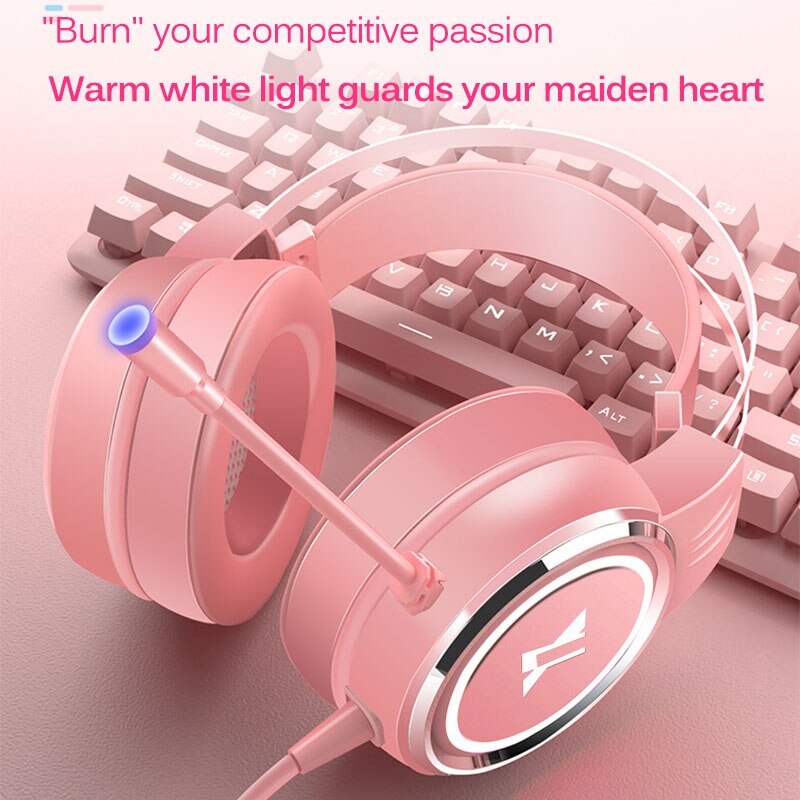 Pinkfarbenes usb-kabel-headset, kopfhörer, pc-spieler, stereo-headset, elastisches, verstellbares mikrofon, headset für büroangestellte, laptop/pc/mobiltelefon