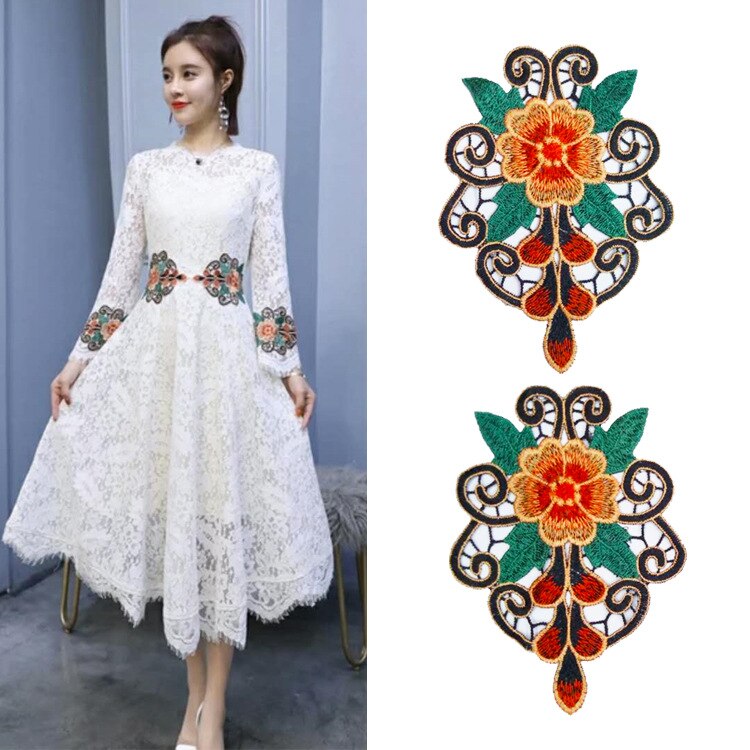 Parches de flores para ropa, accesorios para prendas de vestir, bordados a la , de tela de encaje, simetría soluble en agua color,