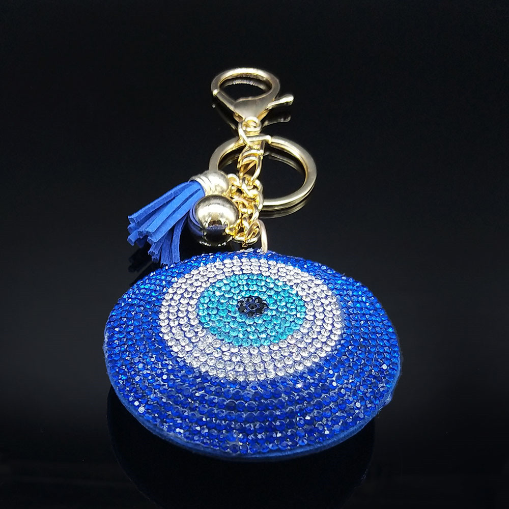 Llaveros de cristal con ojos de pavo, anillo para mujer, llavero de Color azul dorado, accesorios para bolso, joyería, llaveros para mujer