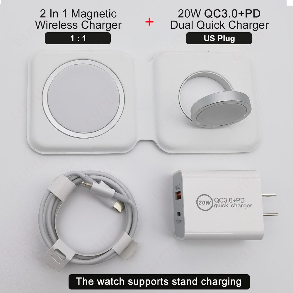 2 In 1 Q500 Überzug Magnetisch Drahtlose Ladegerät Für iPhone 12 Pro Max Mini Qi Standard Tragbare Magnet Lade Für iWatch: Plate Black add US