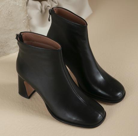 Frauen Stiefeletten hoch Hacke Winter Schuhe Frau Reißverschluss Büro Dame Straßen Schuhe Karree Platz Ferse: Schwarz / 39
