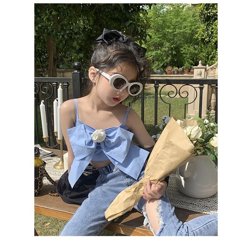 Netto Rood Met Hetzelfde Meisje Hemdje Zomer Midden-Aged Jongen Strik Korte Navel Top