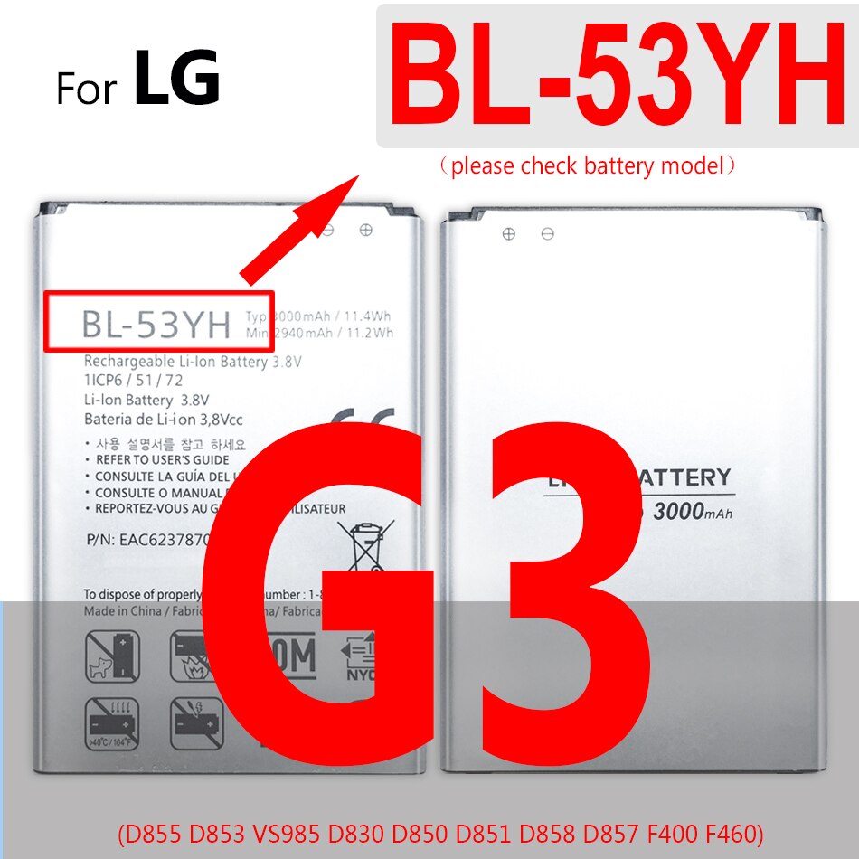 Bateria BL-42D1F para lg g5 g6 g7 g8 thinq/g2 g3 g4 mini g3s g3c g4s g4c h850 h820 h820 h831 h8468 h860 h860 ls992 us992: BL-53YH