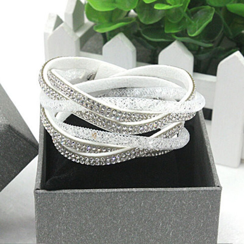 Pulsera de cuero de estrellas para mujer, joyería de , 2 pulseras de diamantes de imitación de piedra de cristal para mujer, de , 1 ud. Por lote, ,