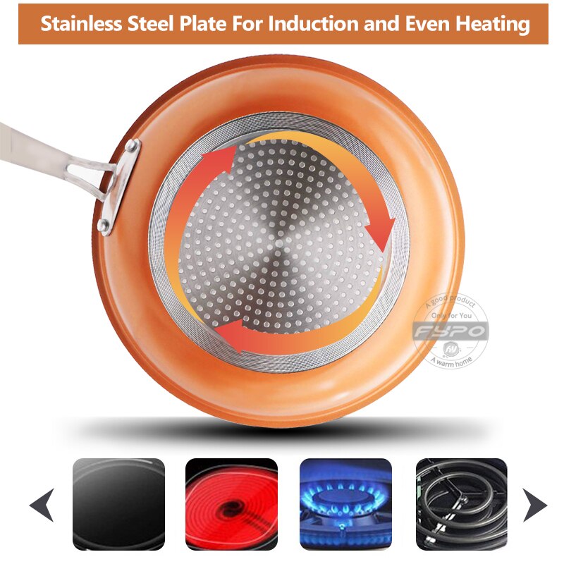 Non-stick Koperen Pannen Koekenpannen met Keramische Coating Inductie Koken Oven Koken Pot Anti-aanbak Pan Kookgerei chef pan