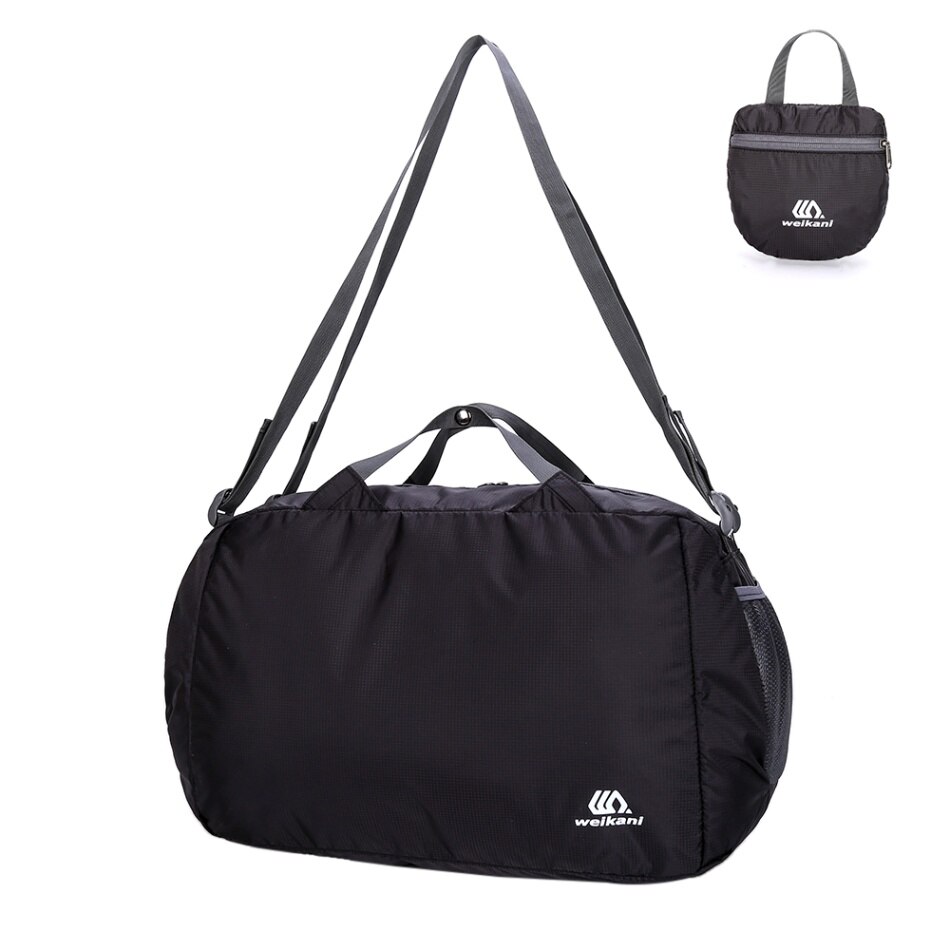 32l grote waterdichte reistassen voor mannen en vrouwen, opvouwbare rugzak, schoudertas, sporttas, buitenwandelen: Zwarte kleur