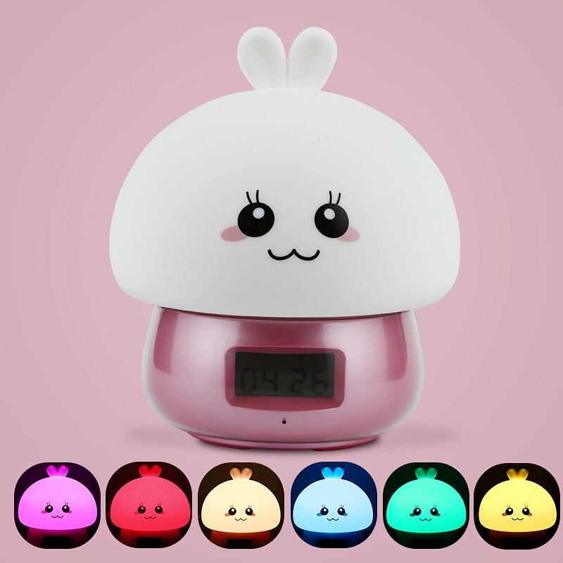 Kanin väckarklocka inspelare touch lampa fjärrkontroll rgb led nattlampa usb silikon kanin lampa för barn barn baby: Rosa