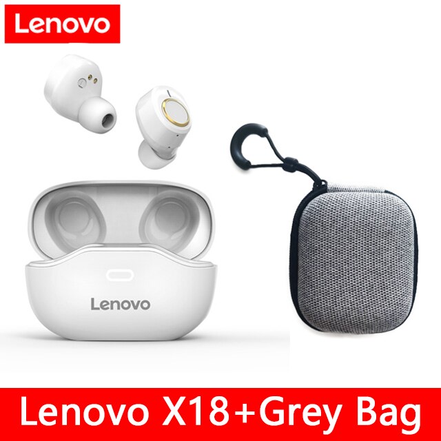 Lenovo X18 TWS écouteur sans fil Bluetooth 5.0 Super léger bouchon d'oreille longue batterie touches tactiles casque anti-transpiration sport écouteurs: White add Grey bag