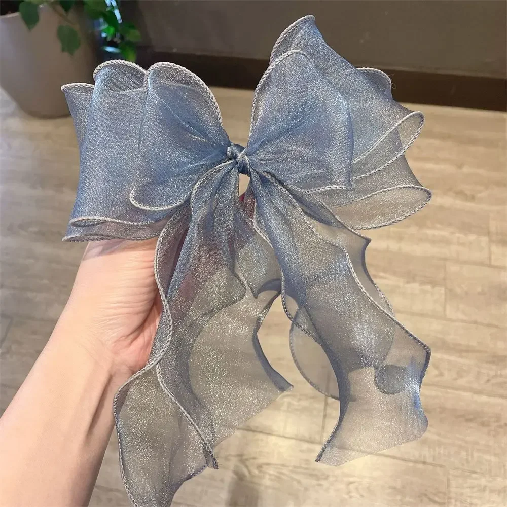 Presilha de cabelo de princesa coreana, grampo de cabelo multicamadas com laço de fita, grampos de cabelo para mulheres, acessórios de cabelo para meninas: Azul