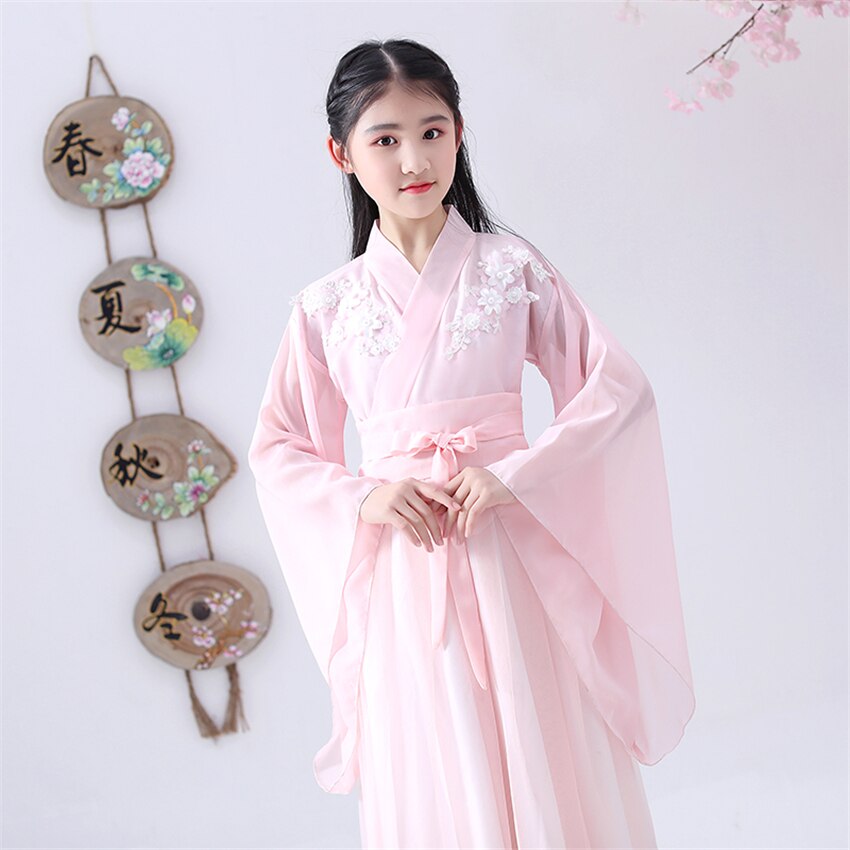 Chinese Traditional Clothing Girls Dance Hanfu Pink Flower Fairy Photography Costumes Oriental Ancient Tang Dynasty Dress